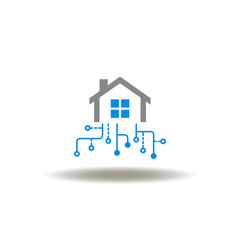 Wall Mural - vector illustration of house with circuit pattern. icon of iot home network. symbol of smart computi