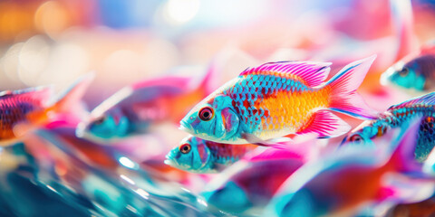 Wall Mural - Beautiful fishes in the aquarium, fish in the aquarium. Colorful background