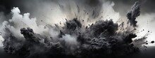 Black Charcoal Powder Dust Paint White Explosion Explode Burst Isolated Splatter Abstract. Powder Charcoal Background Black Smoke Particles Explosive Carbon Pattern Coal Makeup Dark Splash Bomb Piece