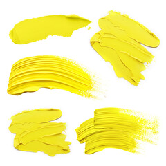 Poster - Yellow oil paint strokes isolated on white, top view