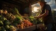 Farmer Loading Van With Freshly Harvested Vegetables