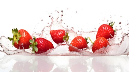 Wall Mural - juice splash with strawberries isolated on white background