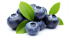 Blueberries With Leaves Isolated On White Backgrounds. Generative Ai