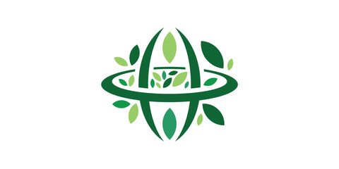 Wall Mural - logo design combination of earth shape with leaves, greenery, icons, vectors, symbols.