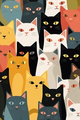 Wall Mural - Colorful wallpaper of adorable cat. Minimal vertical illustration