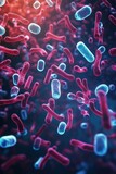 Fototapeta  - Close up of microscopic bacteria illustration. Scientific, Gut bacteria, Bacteria in digestive system