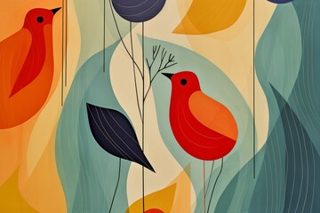 Wall Mural - Colorful birds.