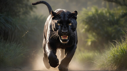 Wall Mural - Black Panther's attack, Realistic images of wild animal attacks