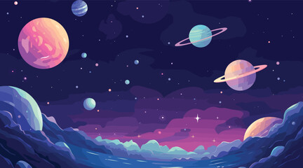 Wall Mural - space themed vector background with inspired by the cosmos, featuring deep shades of midnight blue a