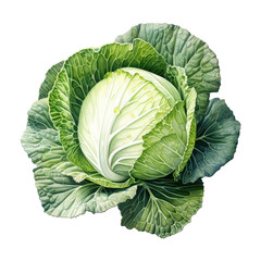 Wall Mural - Cabbage vegetable isolated on white or transparent background. One fresh Cabbage.