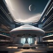 A spaceship docked at a futuristic space station3