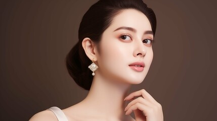 Wall Mural - Woman Wearing Earring: Jewelry Elegance Fashion Model Showcasing Luxurious Accessory in a Glamorous Portrait