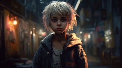 beautiful girl cyberpunk. created with generative ai.