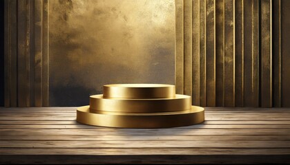 Wall Mural - Product display podium with golden decoration and glitter light effect elements and star. luxury background.