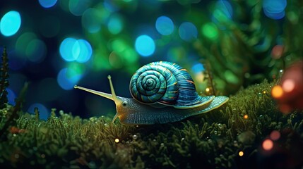 Wall Mural - a snail in a bioluminescent lush decor avatar