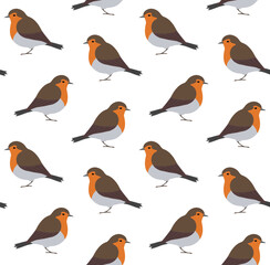 Canvas Print - Vector seamless pattern of hand drawn flat robin bird isolated on white background