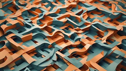 Wall Mural - Minimal animation of geometric shapes colliding and transforming into intricate, interlocking patterns that seem to defy gravity.
