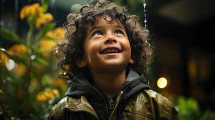 Wall Mural - Little boy watching rain