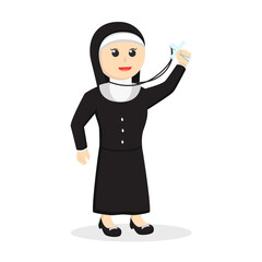 Wall Mural - nun holding cross pendant design character on white background