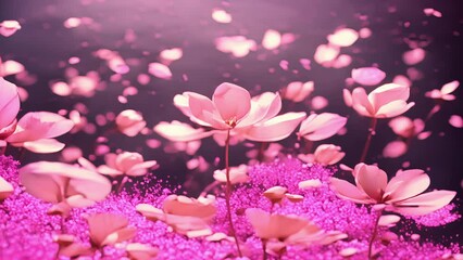 Wall Mural - Abstract minimal animation of delicate flower petals slowly falling and dissolving into particles.