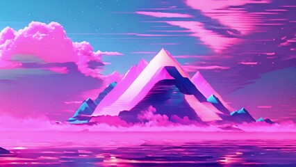 Wall Mural - Minimal animation of retro wave Nostalgic 80s inspired graphics, featuring vibrant colors and glitchy effects.