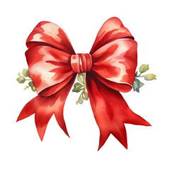 red watercolor bow ribbon on an isolated