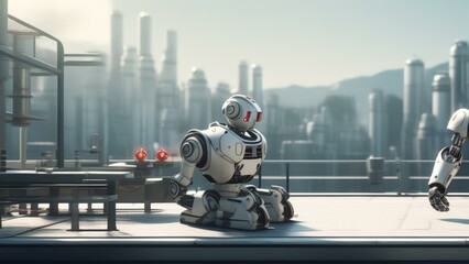 Wall Mural - ai robot factory cinematic wallpaper