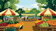Food Vector Farmers' Market vector illustration of a vibrant farmers' market with stalls of fresh produce, artisan goods, and shoppers. 