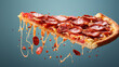©  creativeusman - A template featuring a delicious, appetizing slice of pepperoni pizza seemingly flying against a white background.
