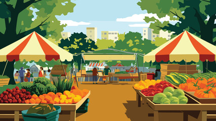Wall Mural - food vector farmers' market vector illustration of a vibrant farmers' market with stalls of fresh pr