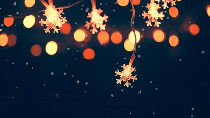 Wall Mural - christmas snowflakes lights bokeh with falling snow, snowflakes, winter merry christmas and new year