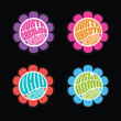 Set of retro psychedelic daisies with state names North Carolina, North Dakota, Ohio, Oklahoma, for travel stickers, t-shirt designs, labels, design elements.