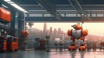 Wall Mural - ai robot factory cinematic wallpaper