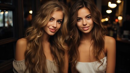 Canvas Print - Two smiling beauty attractive girls