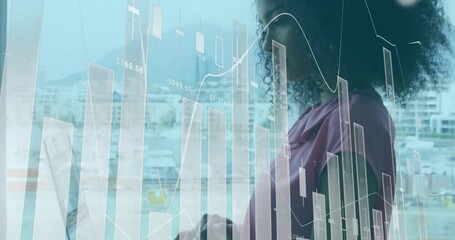 Poster - Animation of financial data processing over african american businesswoman in office