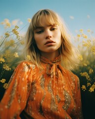 Wall Mural - portrait of a girl in a field of flowers