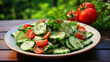 © Natalia Klenova - Healthy vegetable salad of fresh tomato, cucumber, onion,and herbs on plate