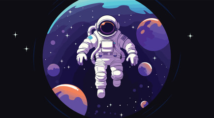 Wall Mural - space exploration vector vector illustration of an astronaut floating in space with the earth in the