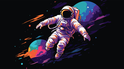 Wall Mural - space exploration vector vector illustration of an astronaut floating in space with the earth in the