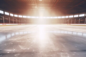 Canvas Print - An empty hockey rink with a bright light coming through the window. Perfect for sports-related designs and concepts