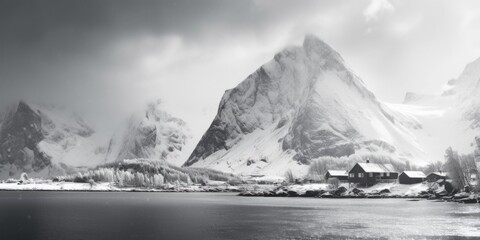 Canvas Print - A black and white photo of a snow covered mountain. Suitable for various applications