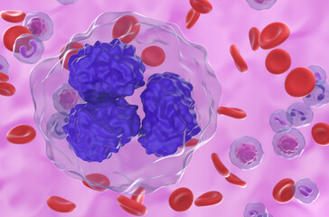 Wall Mural - Follicular lymphoma (FL) cells in blood flow - closeup view 3d illustration