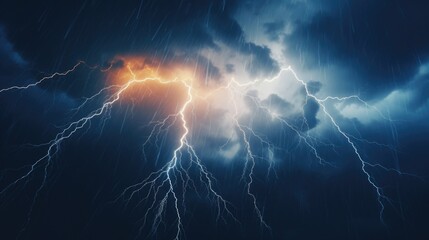 Wall Mural - a powerful lightning bolt strikes through a dramatic cloudy sky. this captivating image captures the