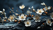© Sudarshana - Wide panoramic photograph of Bunch of small white flower branch wall paper banner in dark blue gray background