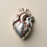 Fototapeta Sawanna - Metallic pastel coloured  human heart lying flat on a light background
