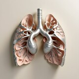 Fototapeta Sawanna - Metallic pastel coloured human lungs lying flat on a light background