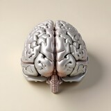 Fototapeta Sawanna - Metallic pastel coloured human brain lying flat on a light background