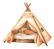 Watercolor tipi tent isolated. Cartoon style illustration.