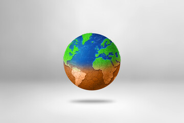 Sticker - World globe drying out due to global warming. Isolated on white background