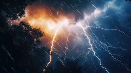 Wall Mural - a powerful lightning bolt piercing through a dramatic cloudy sky. this image captures the intensity 